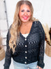 Long Sleeve Solid Black Button Up Knit Cardigan