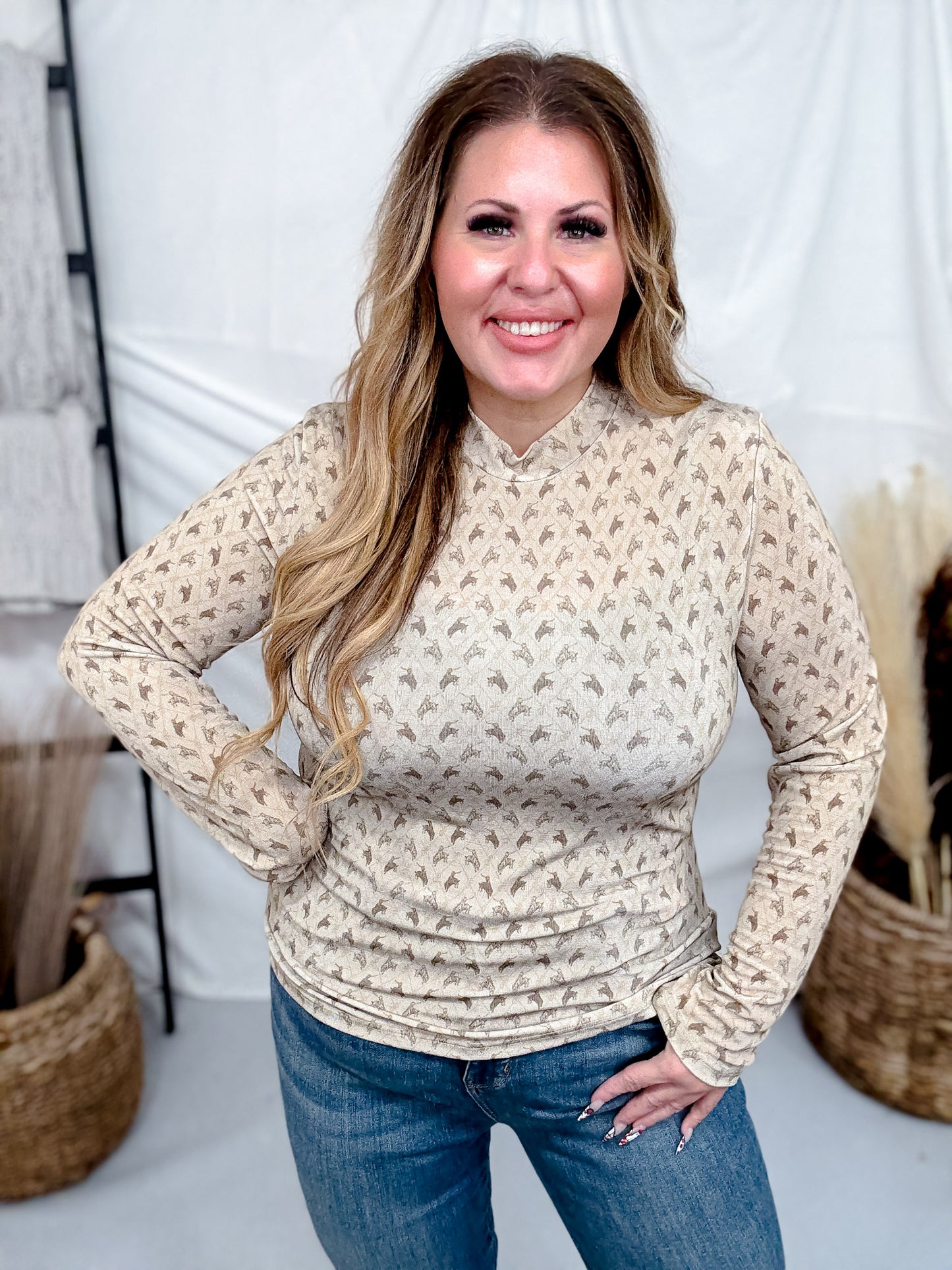 Old School Western Print Vibes Long Sleeve Top