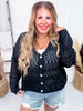 Long Sleeve Solid Black Button Up Knit Cardigan