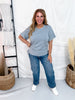 Steel Blue Short Sleeve Top With Ruched Sides