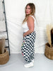 Black & White Checkerboard Barrel Leg Pants With Floral Print