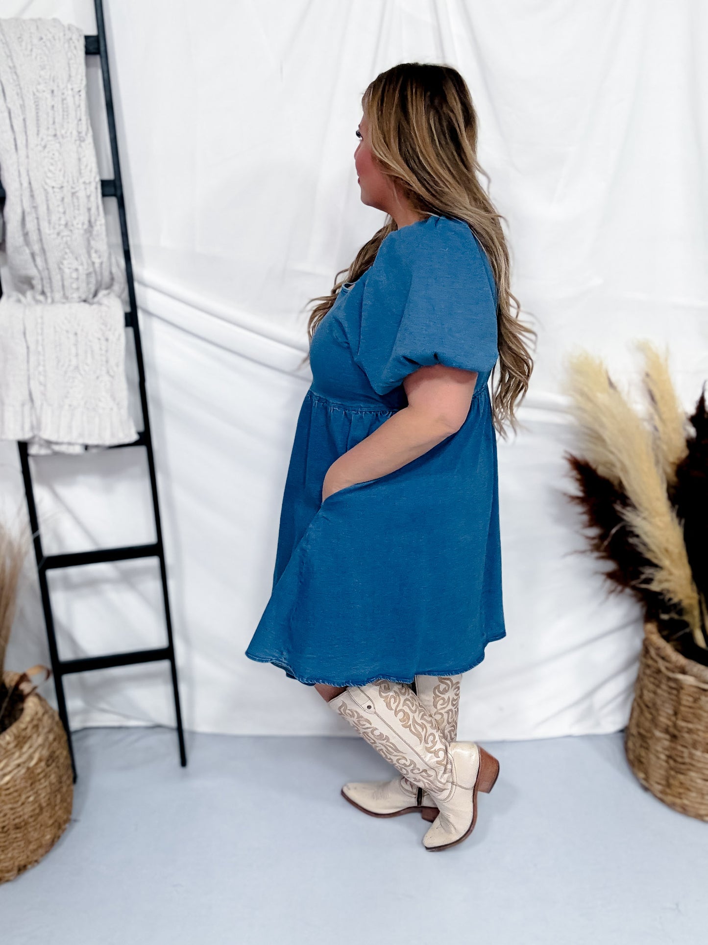 Dark Denim Elastic Waist Dress