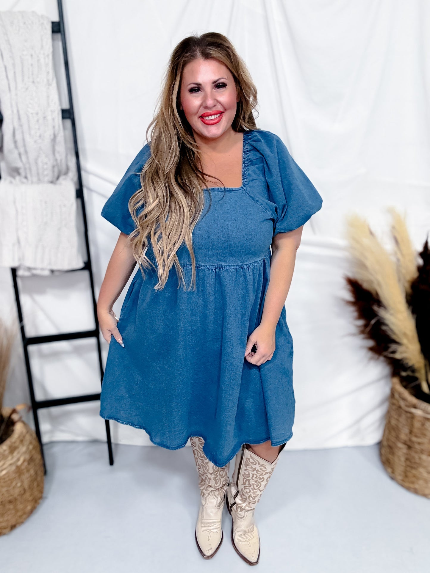 Dark Denim Elastic Waist Dress