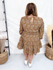 Long Sleeve Notch Detail Long Sleeve Floral Embroidered Dress