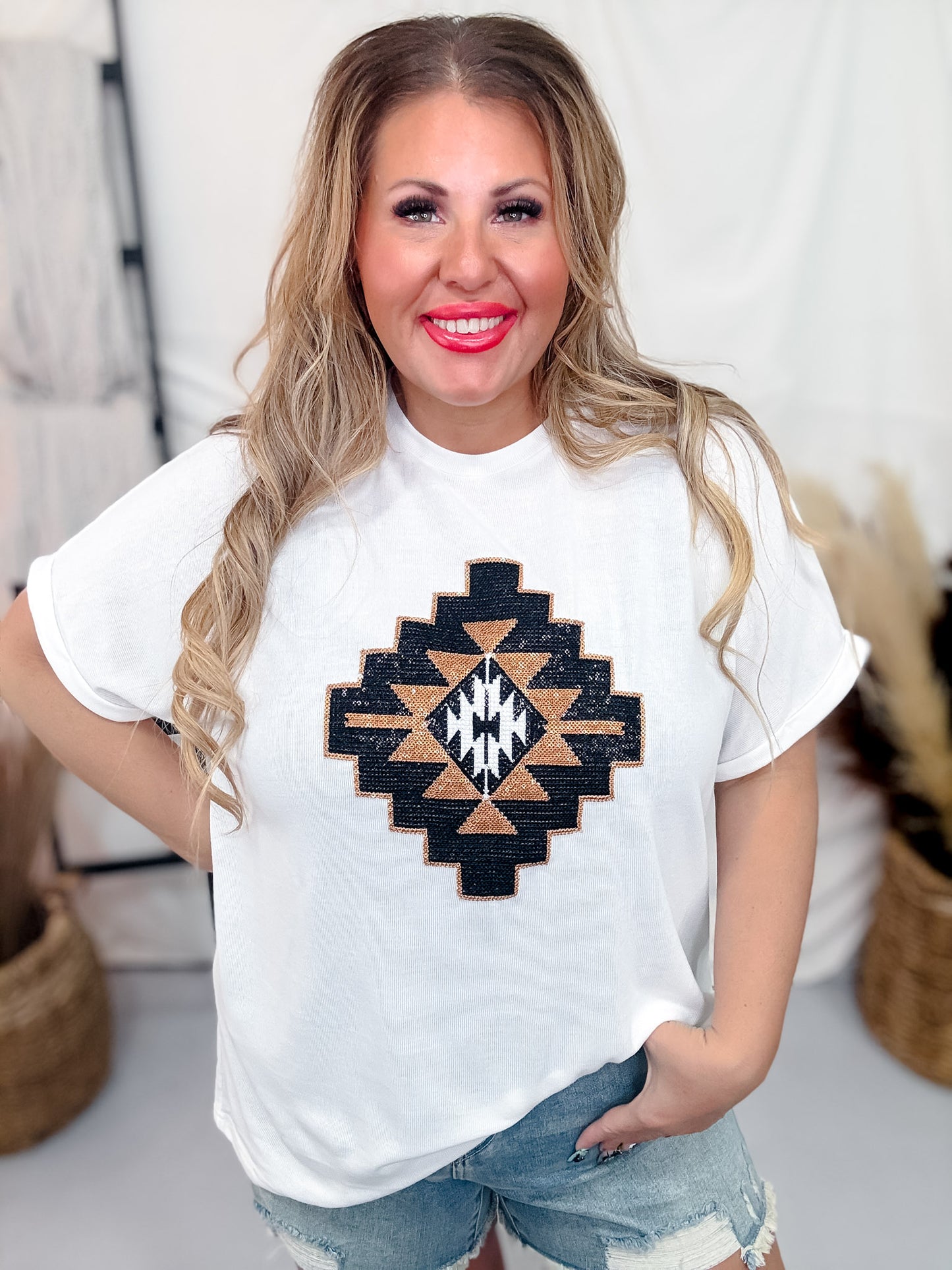 Guadalupe Sparkle Short Sleeve Sequin Detailed Top