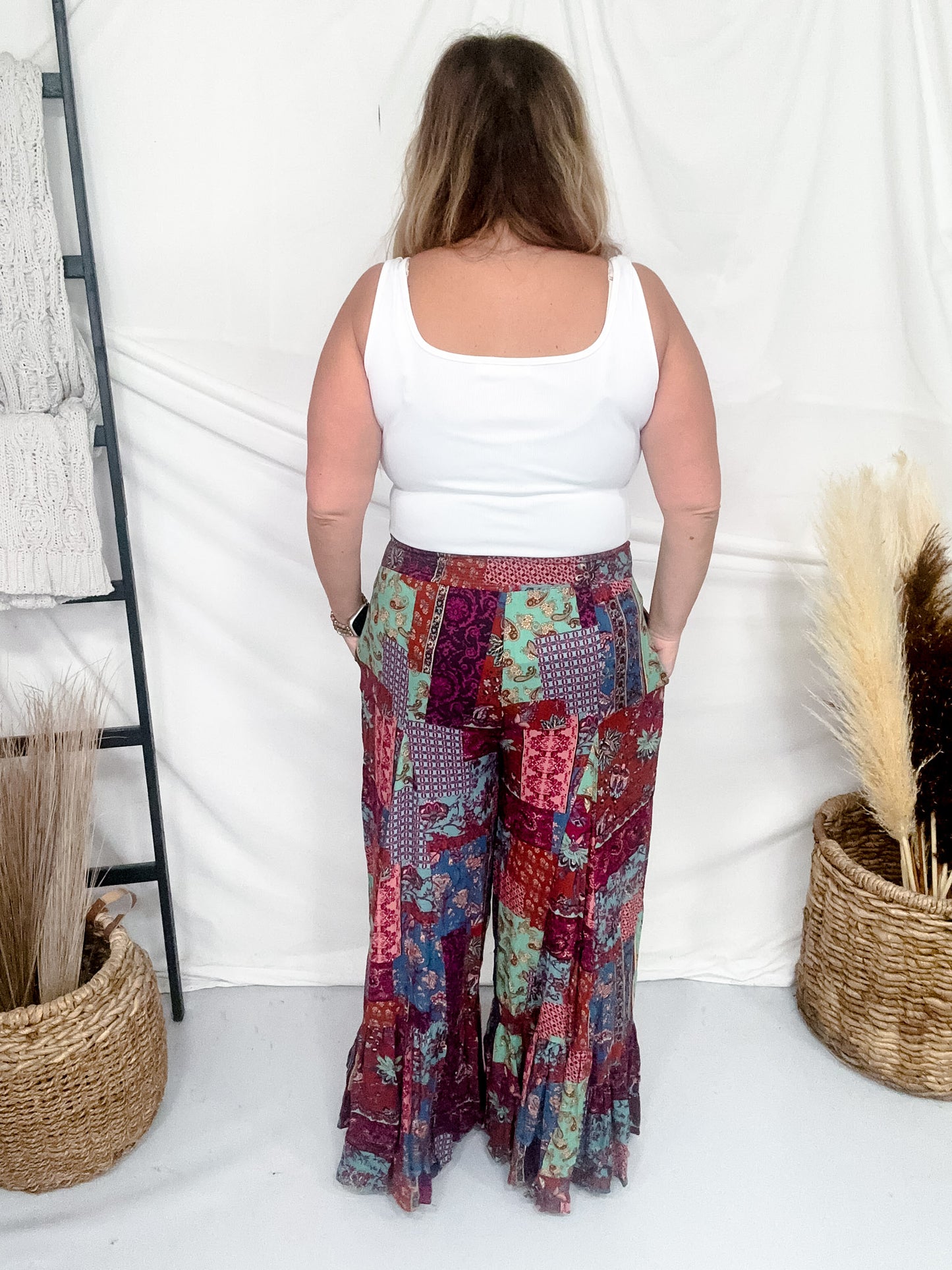 Blue & Brown Patchwork Palazzo Pants