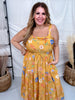 Sunflower Yellow Textured Floral Pleated Detail Bow Back Dress