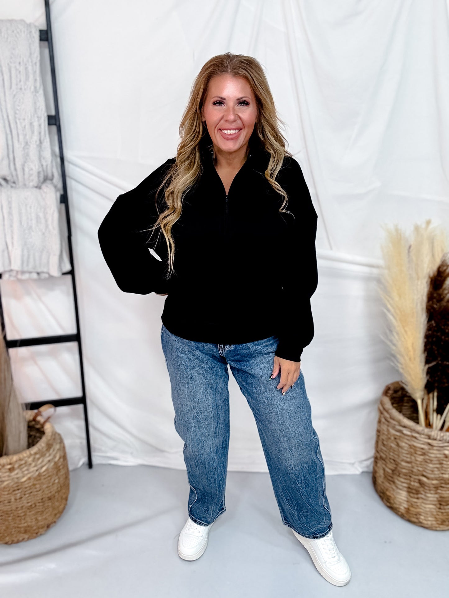 Black Mock Neck Half Zip Up Sweatshirt