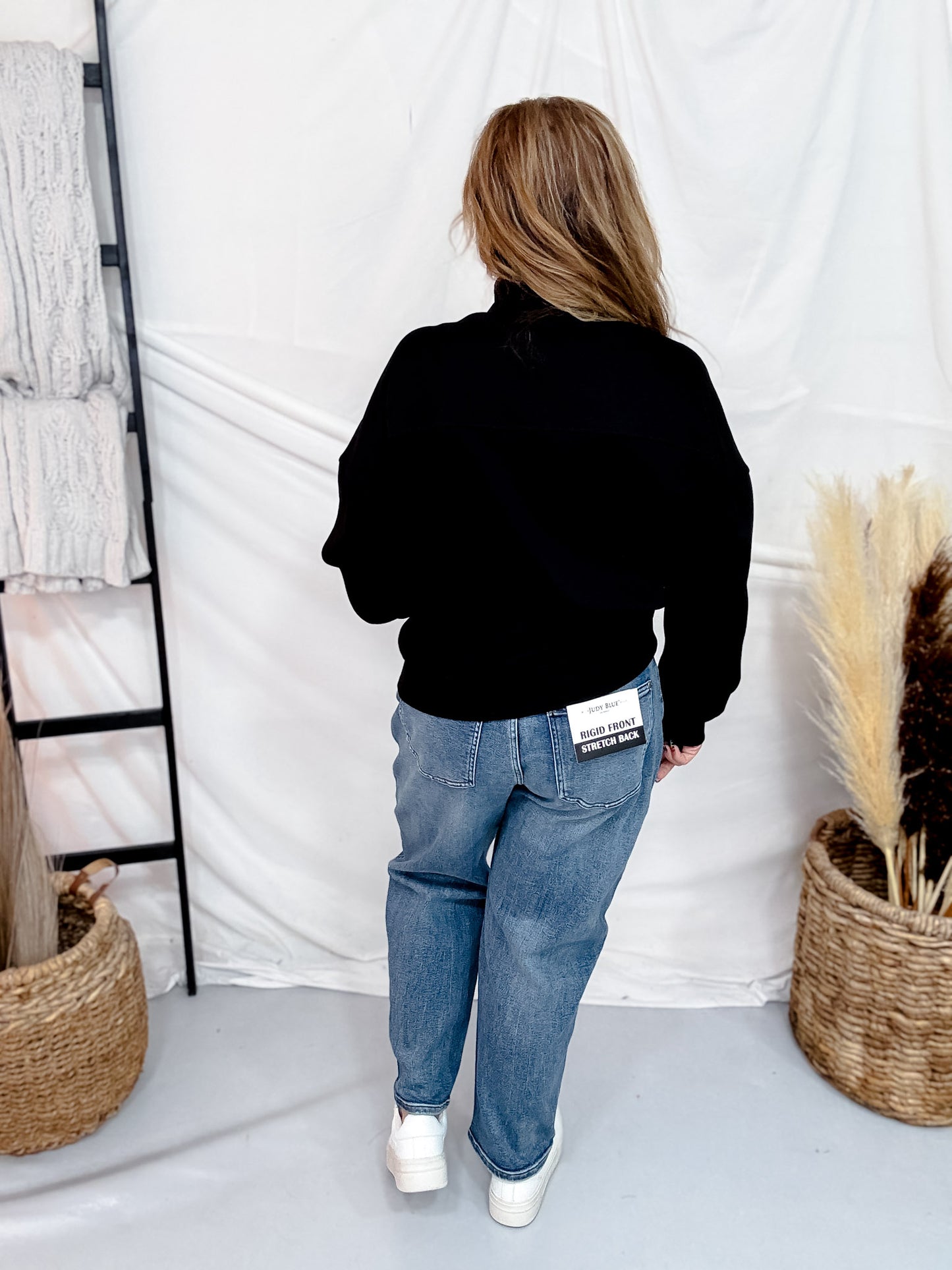Black Mock Neck Half Zip Up Sweatshirt