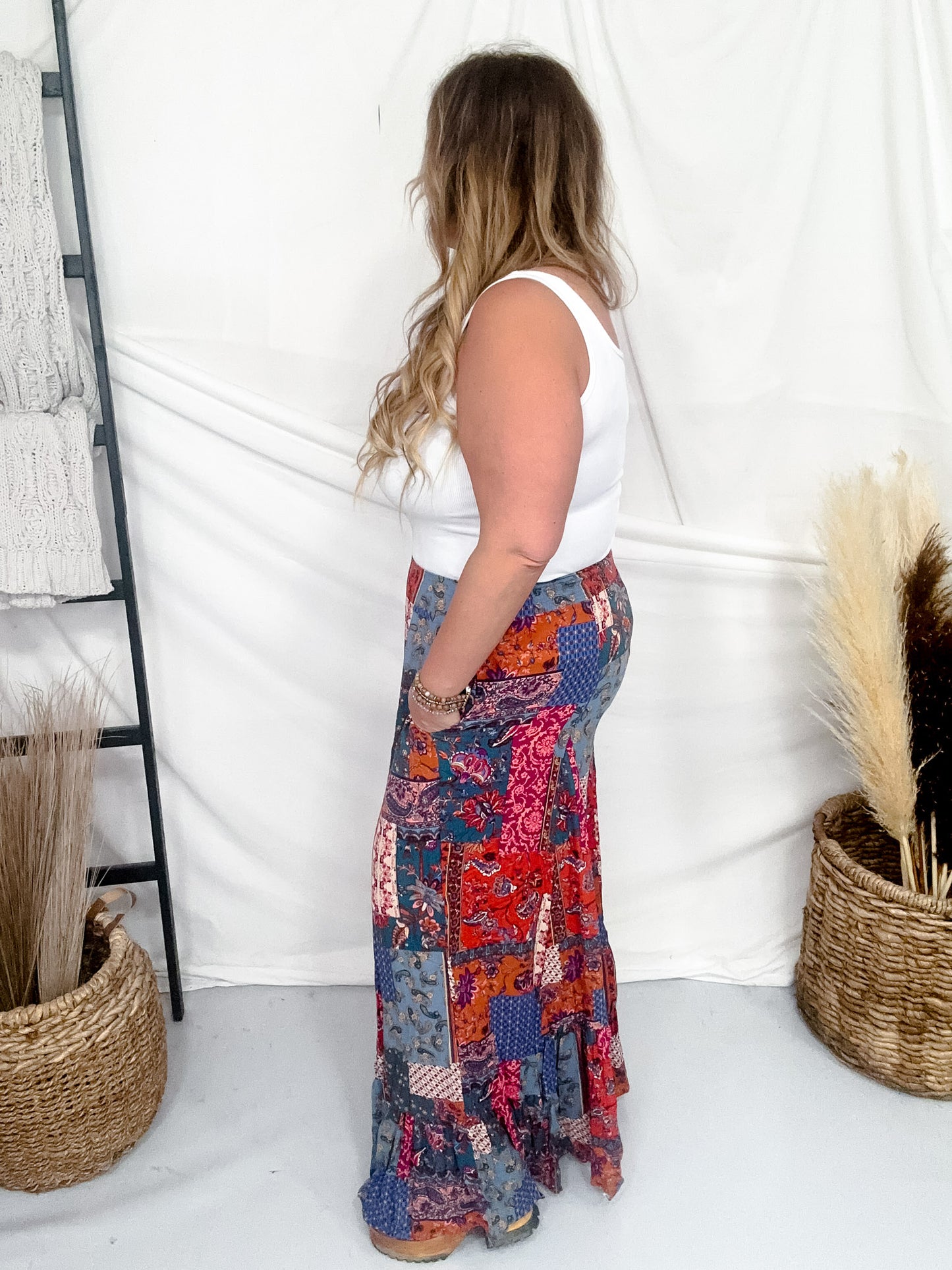 Rust & Teal Patchwork Palazzo Pants