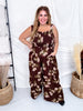 Mocha Brown Floral Smocked Wide Leg Jumpsuit