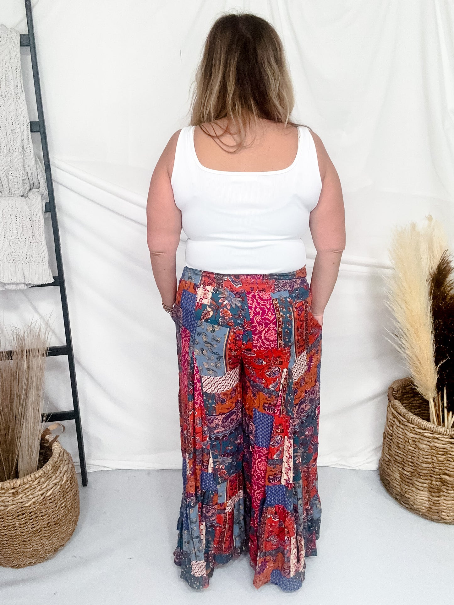 Rust & Teal Patchwork Palazzo Pants