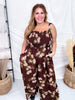 Mocha Brown Floral Smocked Wide Leg Jumpsuit