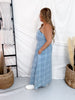 Plaid Denim Spaghetti Strap Midi Dress