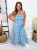 Plaid Denim Spaghetti Strap Midi Dress