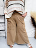 Wide Leg Terry Knit Pull on Cargo Pants in Latte