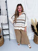 Wide Leg Terry Knit Pull on Cargo Pants in Latte