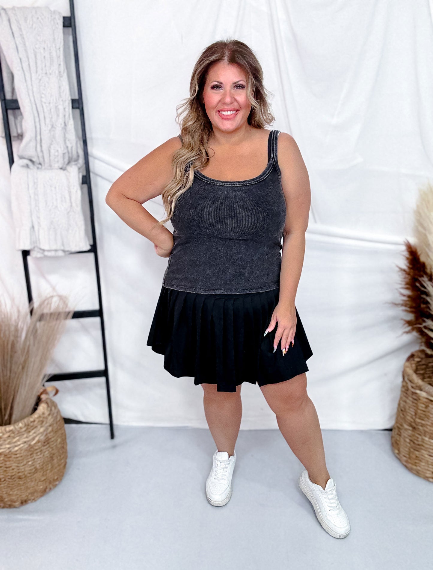 Mineral Washed Black Scoop Neck Tank Top