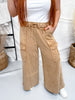 Wide Leg Terry Knit Pull on Cargo Pants in Latte