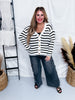 Black and Off White Striped Button Down Cardigan