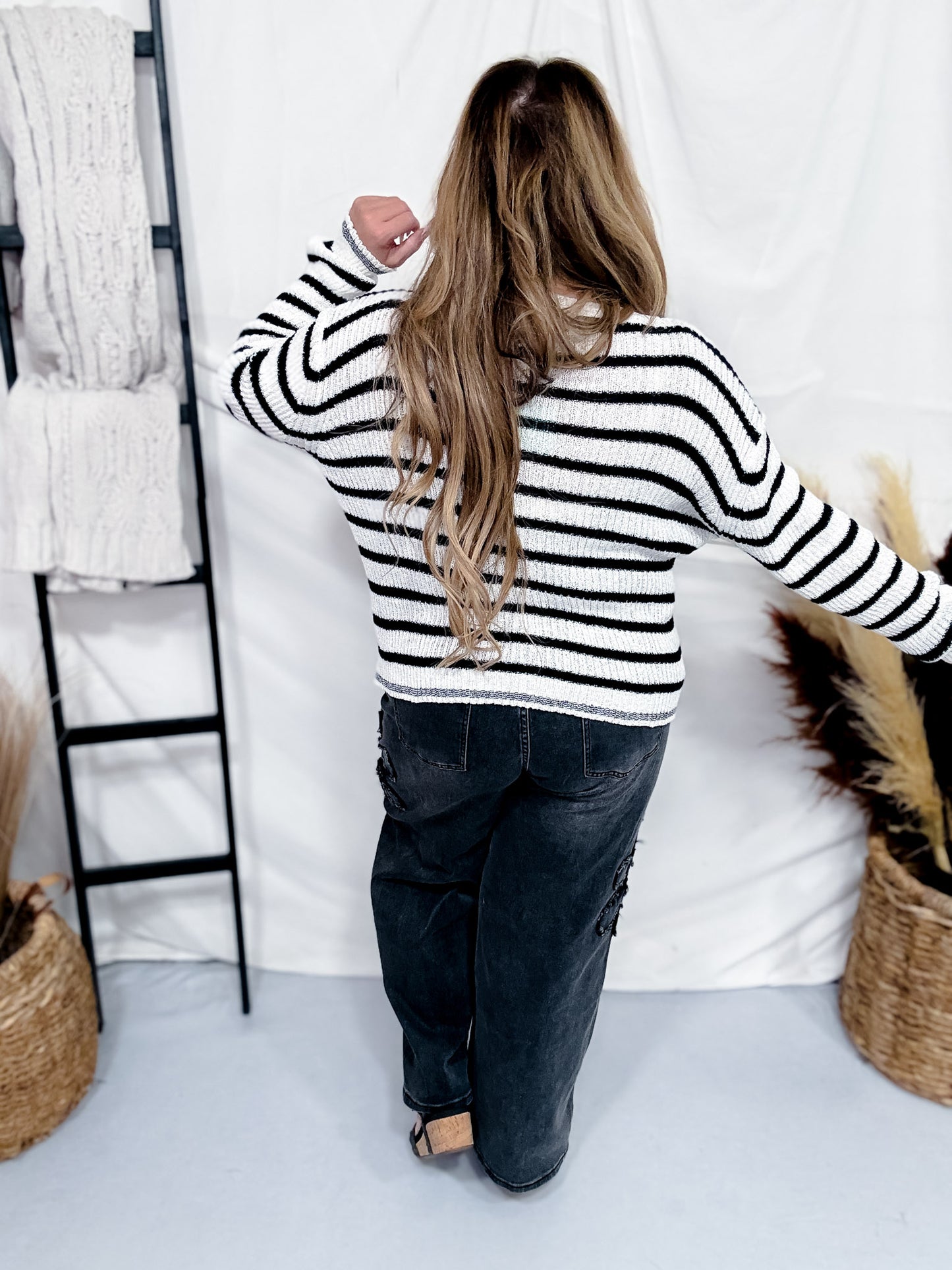 Black and Off White Striped Button Down Cardigan