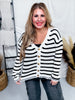 Black and Off White Striped Button Down Cardigan