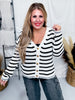 Black and Off White Striped Button Down Cardigan