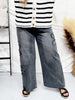 Flower Patch Black Washed Denim Wide Leg Pants
