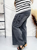 Flower Patch Black Washed Denim Wide Leg Pants
