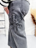 Flower Patch Black Washed Denim Wide Leg Pants