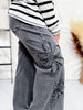 Flower Patch Black Washed Denim Wide Leg Pants