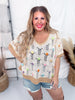 Lightweight Beige V-Neck Sleeveless Sweater Top W/ Floral Accents