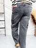 Flower Patch Black Washed Denim Wide Leg Pants