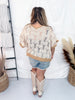 Lightweight Beige V-Neck Sleeveless Sweater Top W/ Floral Accents