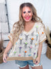 Lightweight Beige V-Neck Sleeveless Sweater Top W/ Floral Accents