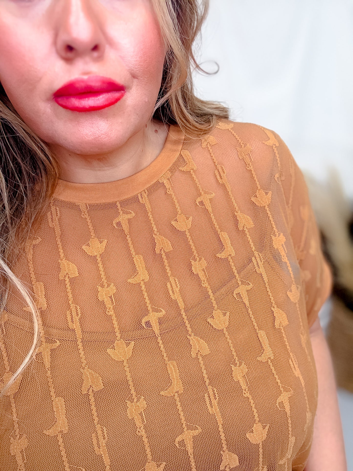 Cowtown Cutesy Saddle Brown Mesh Top
