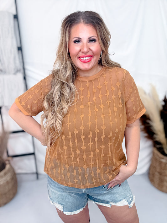 Cowtown Cutesy Saddle Brown Mesh Top