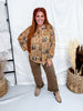 Button Front Blouse With Navy & Rust Floral Patchwork Print