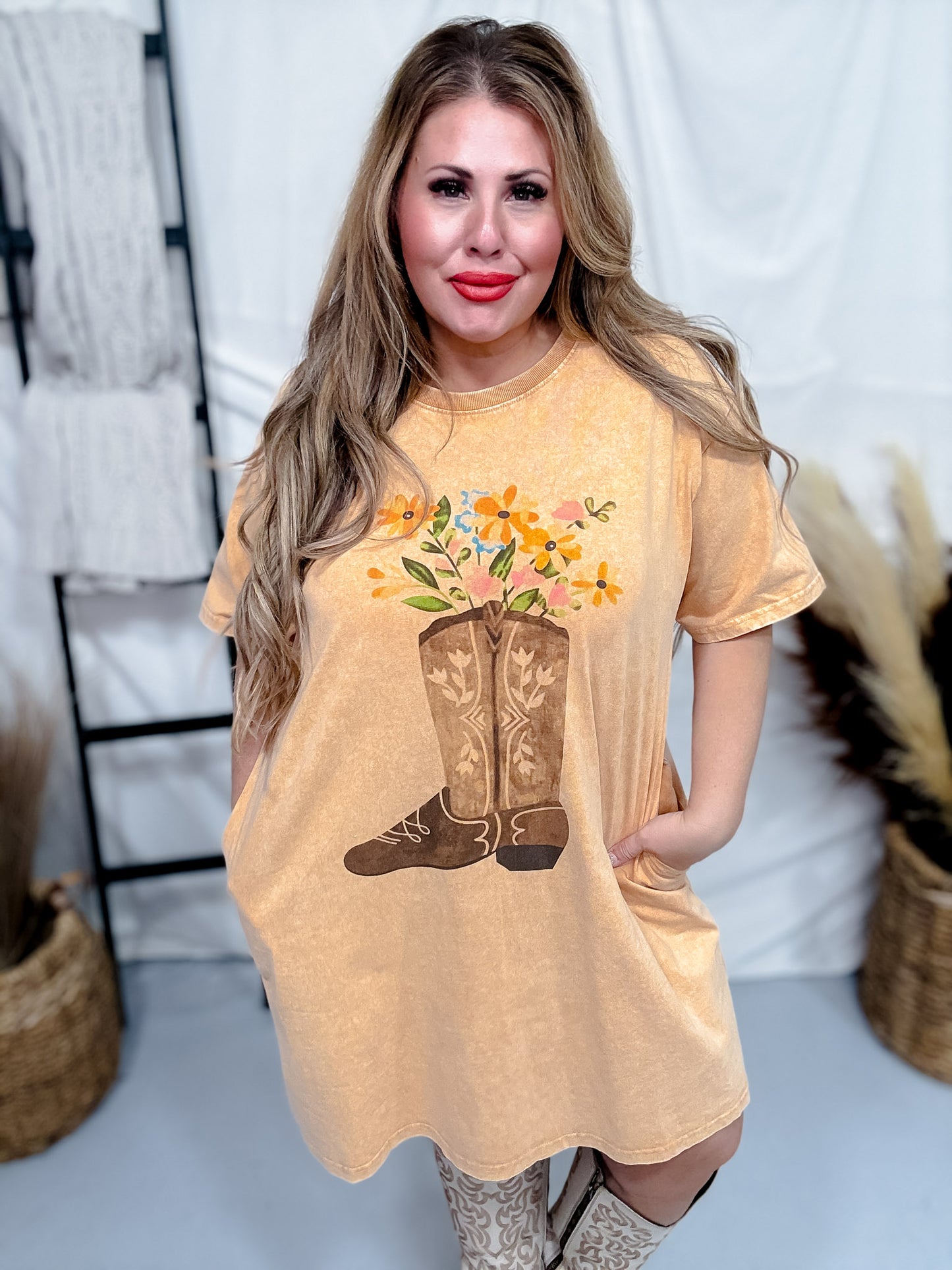 Cowboy Boot Bouquet Mineral Washed T-Shirt Dress