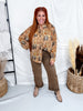 Button Front Blouse With Navy & Rust Floral Patchwork Print