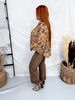 Button Front Blouse With Navy & Rust Floral Patchwork Print
