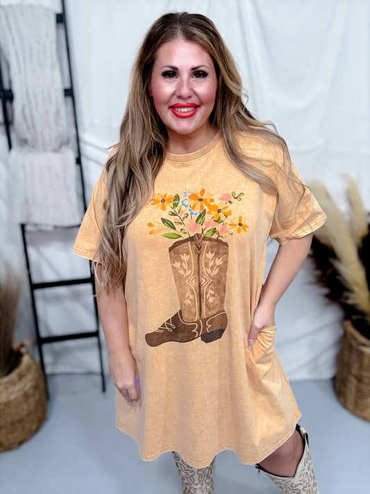 Cowboy Boot Bouquet Mineral Washed T-Shirt Dress