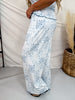Blue Floral Patchwork Print Lounge Pants With Lettuce Edge Hems