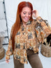 Button Front Blouse With Navy & Rust Floral Patchwork Print