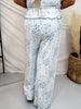 Blue Floral Patchwork Print Lounge Pants With Lettuce Edge Hems
