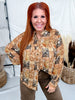 Button Front Blouse With Navy & Rust Floral Patchwork Print