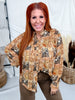 Button Front Blouse With Navy & Rust Floral Patchwork Print