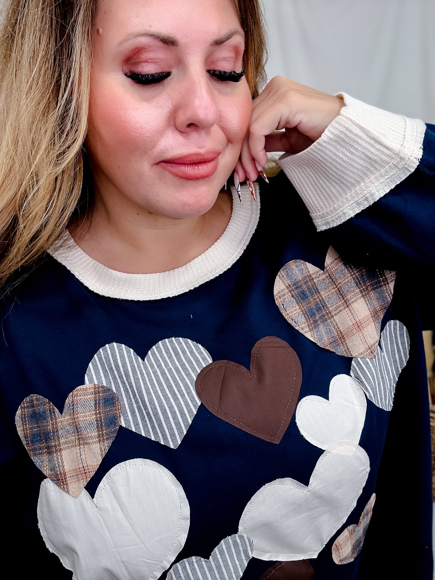 Heart Applique Sweatshirt W/ Contrasting Rib Trim