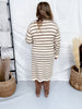 Long Sleeve Asymmetric Front Slit Striped Dress