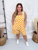Orange & White Checkerboard Overall Style Romper